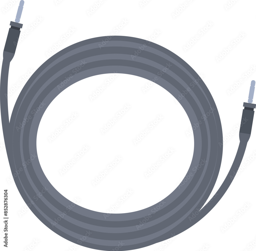Long audio jack cable is coiled up neatly, ready to connect audio devices Long audio jack cable is coiled up neatly, ready to connect audio devices