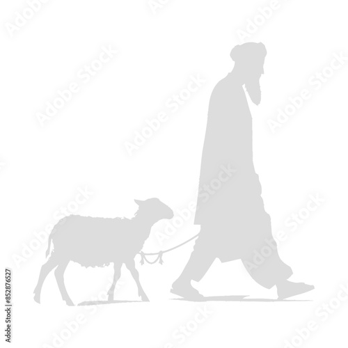 Silhouetted Herdsman & Sheep: Abstract, Minimalist, Walk.