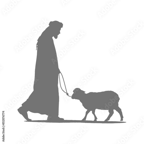 Silhouette of Shepherd Guiding Sheep: Middle Eastern Religious Iconography