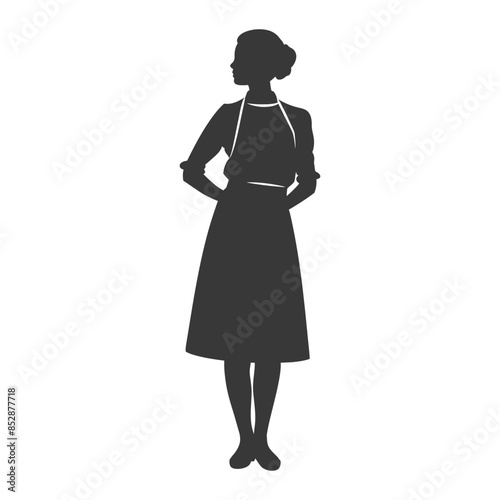 Vintage Maid Silhouette: Retro Housewife in Apron, Elegant Pose.