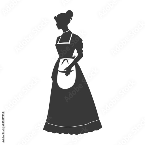 Victorian Housemaid Silhouette: Full Length, Apron Detail, Profile View.