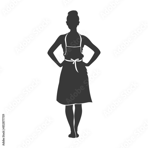 Silhouette of a Woman in Apron, Hands on Hips, Isolated on White.