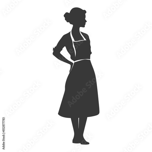 Silhouette of a Woman in Apron, Retro Homemaker Style, Hands on Hips.