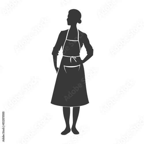 Apron-Clad Woman Silhouette: Vintage Domestic Role, Standing Profile, Stylized Simplicity.