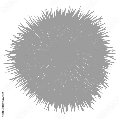 Grey Furry Burst: Abstract Radial Prickles on White.