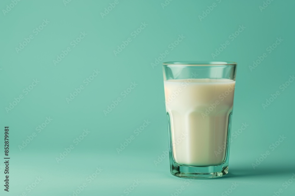 Single glass of milk showcased on vivid blue background for captivating visual appeal Single glass of milk showcased on vivid blue background for captivating visual appeal