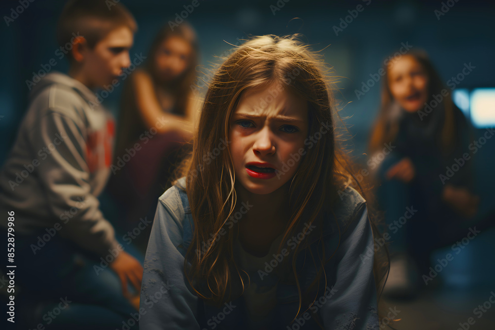 crying girl school team bullying addiction stress crying girl school team bullying addiction stress