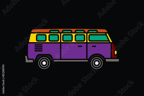 Original vector illustration. An old travel van. A contour icon.
