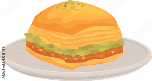 Baklava served on a plate, a sweet dessert pastry made of layers of filo filled with chopped nuts and sweetened with syrup or honey