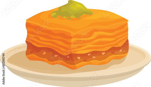 Crunchy baklava with pistachio paste on top, traditional middle eastern dessert