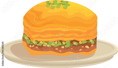 Sweet baklava pastry with layers of filo dough, filled with chopped nuts, and sweetened with syrup or honey