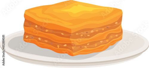 Sweet baklava pastry on a plate, showcasing its flaky layers and delicious filling