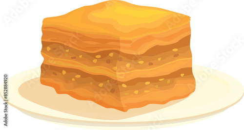 Mouthwatering baklava resting on a plate, showcasing its sweet layers and nutty filling