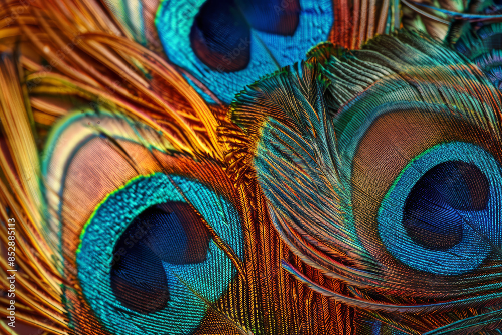 Fototapeta premium Bright colored peacock feather background
