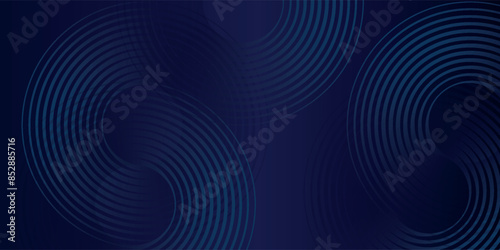 Abstract glowing circle lines on dark blue background. Geometric stripe line art design. Modern shiny blue lines. Futuristic technology concept. Suit for poster, cover, banner, brochure, website