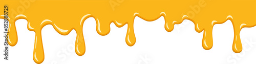 Dripping honey border background and paint dripping. Dessert background with melted honey. realistic honey drip seamless frame background. isolated on clean white background