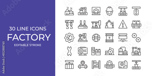 Factory icon illustration stock editable stroke. manufacture, alert sign, robotics and more
