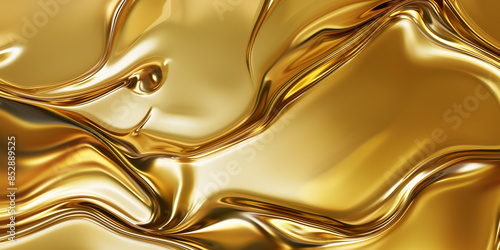 Luxury golden curved wave abstract background. Flowing softly. Top view.