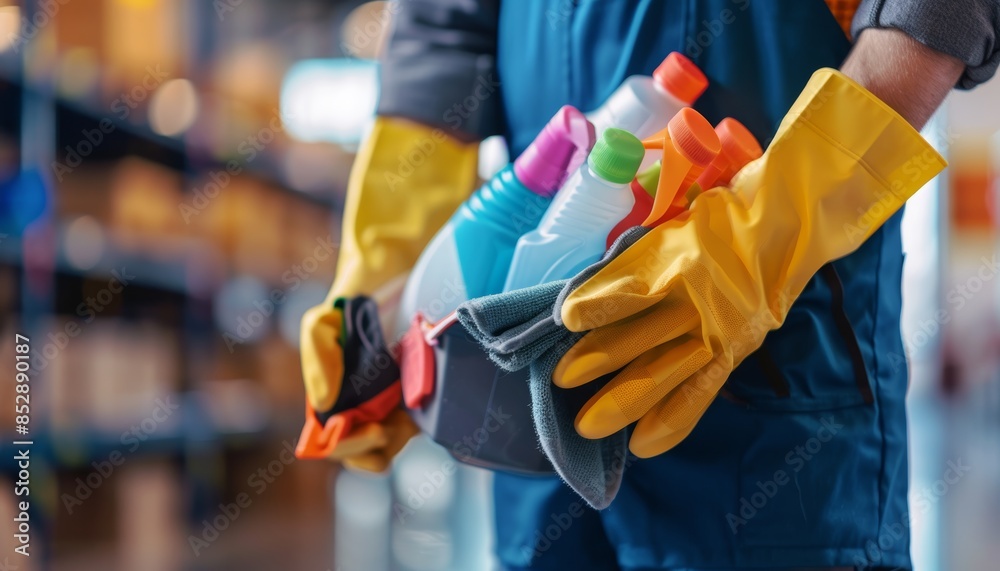 Focused janitor equipped for efficient cleaning tasks, prepared for effective cleaning duties Focused janitor equipped for efficient cleaning tasks, prepared for effective cleaning duties