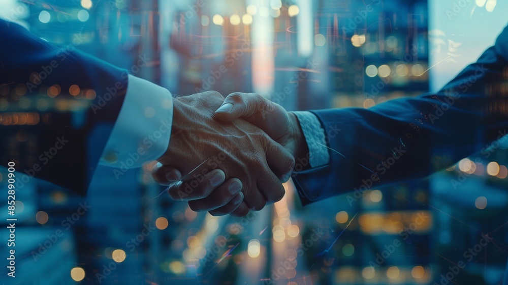 Business Partnership Handshake with Cityscape Background Business Partnership Handshake with Cityscape Background