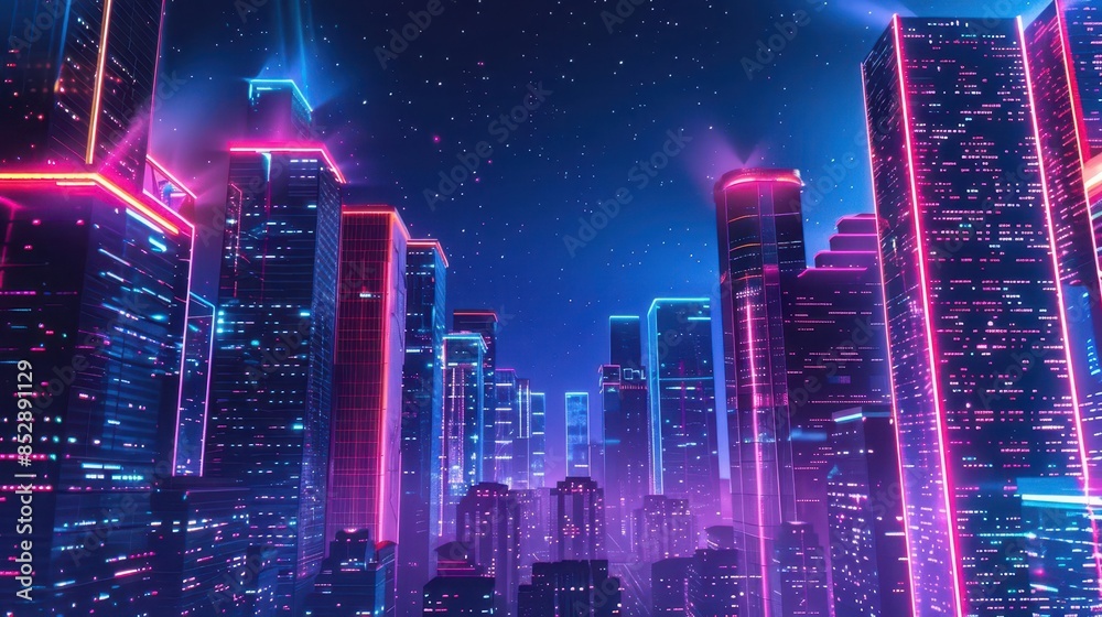 Fototapeta premium futuristic neon skyscrapers in vibrant metropolis at night cyberpunk cityscape