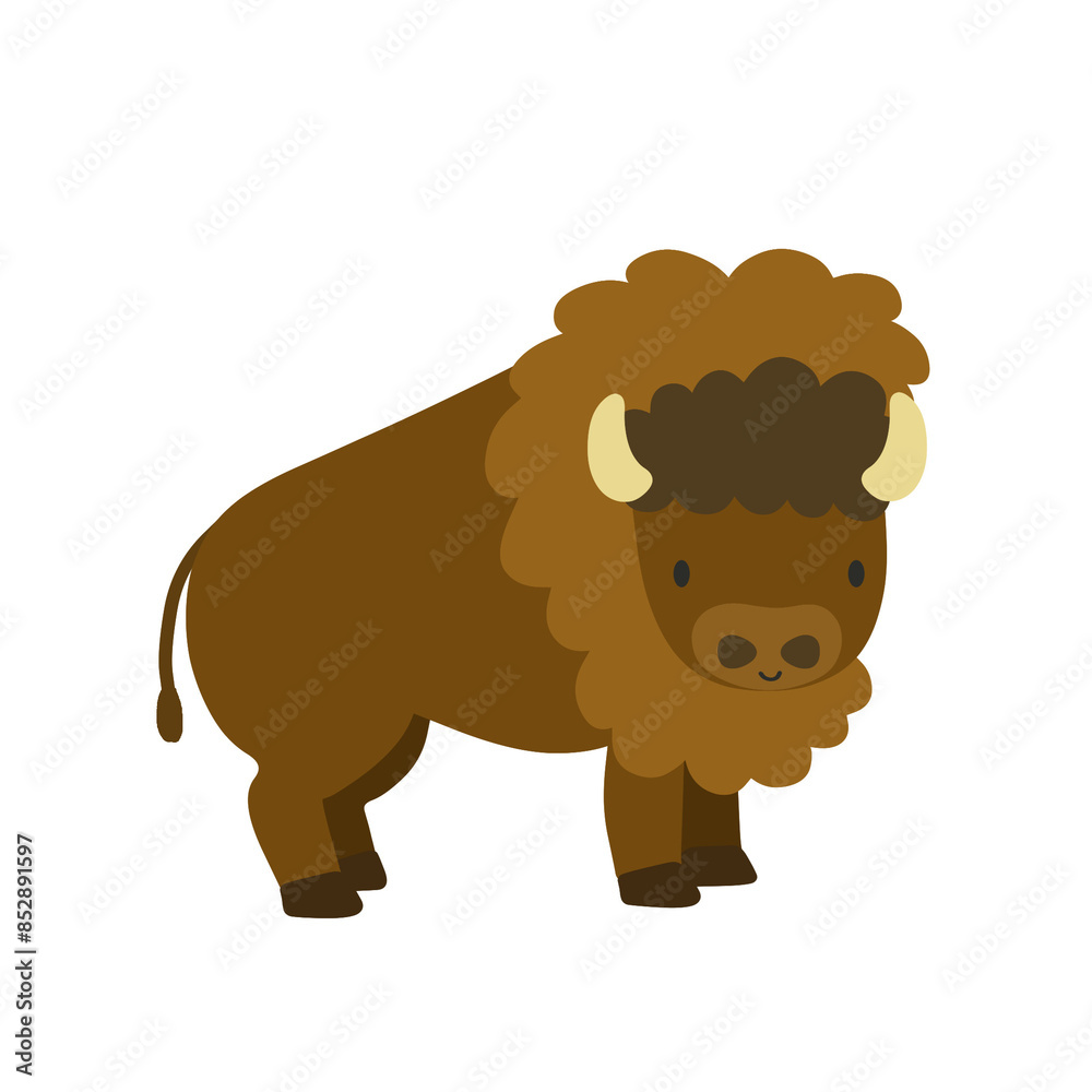 Fototapeta premium Cute Smiling Bison Illustration. Animal Clipart.