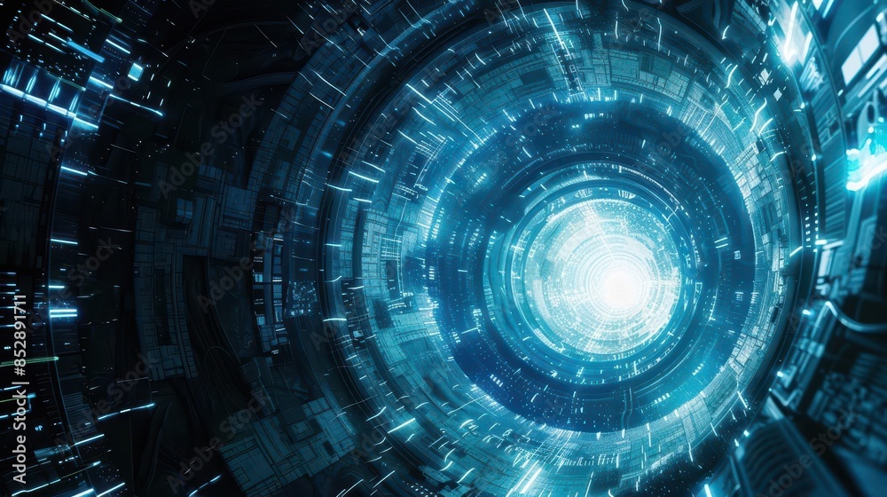 futuristic scifi tunnel with holographic elements and spacecraft digital art futuristic scifi tunnel with holographic elements and spacecraft digital art