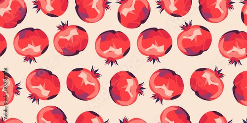 Seamless pattern with pomegranate fruits and seeds illustration. Design for cosmetics, spa, pomegranate juice, health care products, perfume, paper, cover, fabric, interior decor. Trendy background.