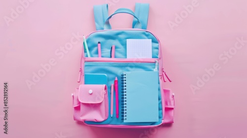 The pink and blue backpack photo