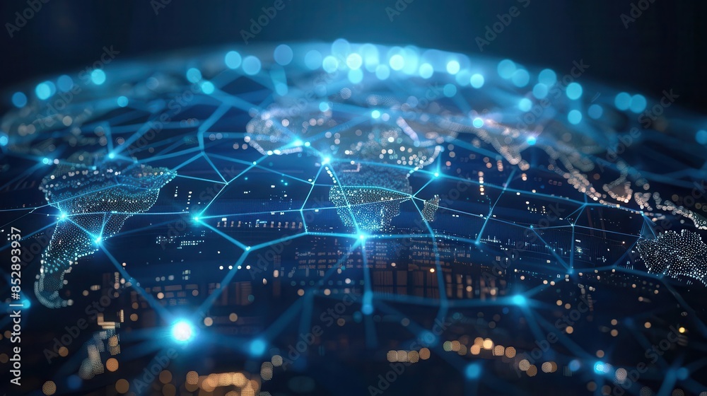 Fototapeta premium global network of glowing circuits data transfer artificial intelligence world connectivity concept illustration