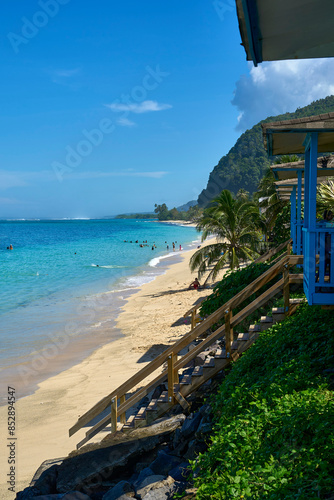 A beautiful sunny day at sandy Lalomanu Beach in eastern Samoa photo