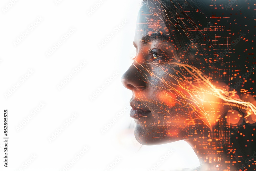woman and technology concept white background woman and technology concept white background