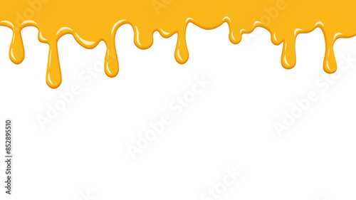 Dripping honey seamlessly repeatable. Dripping honey border background and paint dripping. Dessert background with melted honey. realistic honey drip seamless white background