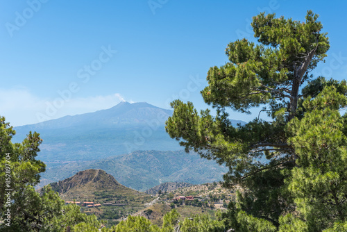 View of Etna volcano, Castelmola, Sicily, Italy