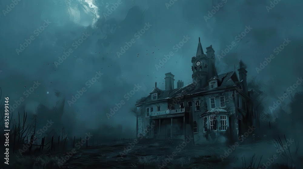 haunting gothic halloween mansion eerie old house atmospheric digital painting haunting gothic halloween mansion eerie old house atmospheric digital painting