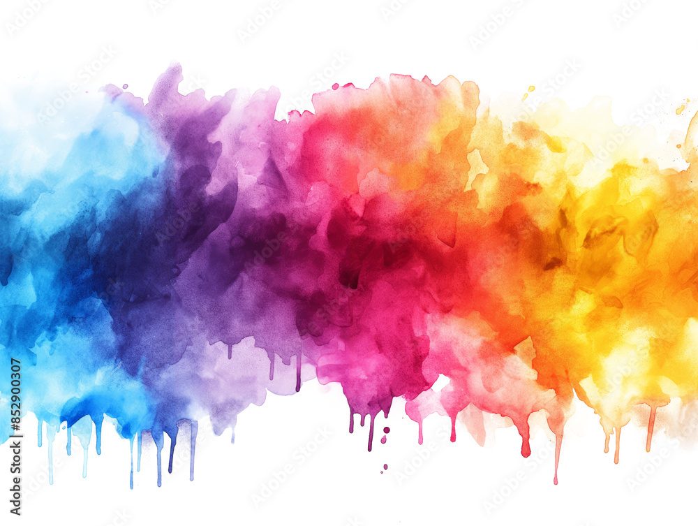 Fototapeta premium Colorful watercolor paint splashes transition on a white background, depicting a vibrant, artistic concept. Generative AI