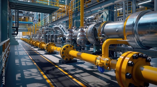 industrial refinery pipeline and valve system perspective view digital illustration