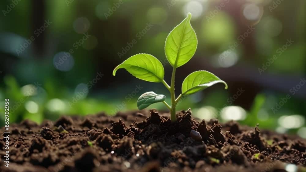 A plant that has just grown on a mound of soil A plant that has just grown on a mound of soil