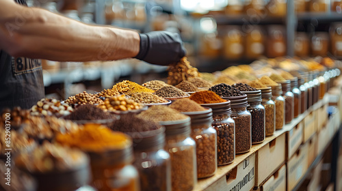 Fototapeta Naklejka Na Ścianę i Meble -  Different colour spices on a spices market