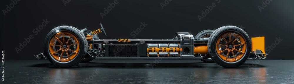 Electric vehicle chassis revealing internal battery placement Electric vehicle chassis revealing internal battery placement