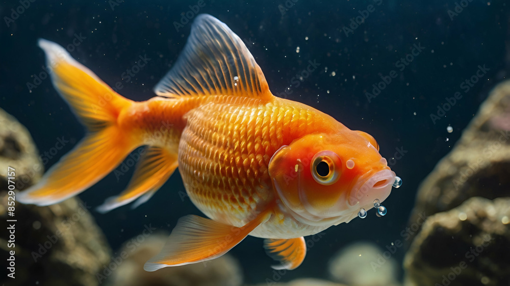 A beautiful cute Goldfish aquatic colours fin gold nautical pet swim tail underwater blackground GENERATE AI, A beautiful cute Goldfish aquatic colours fin gold nautical pet swim tail underwater blackground GENERATE AI,