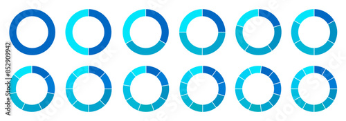 Pie chart set, segmented circle icons, circle diagram with sections or parts - vector