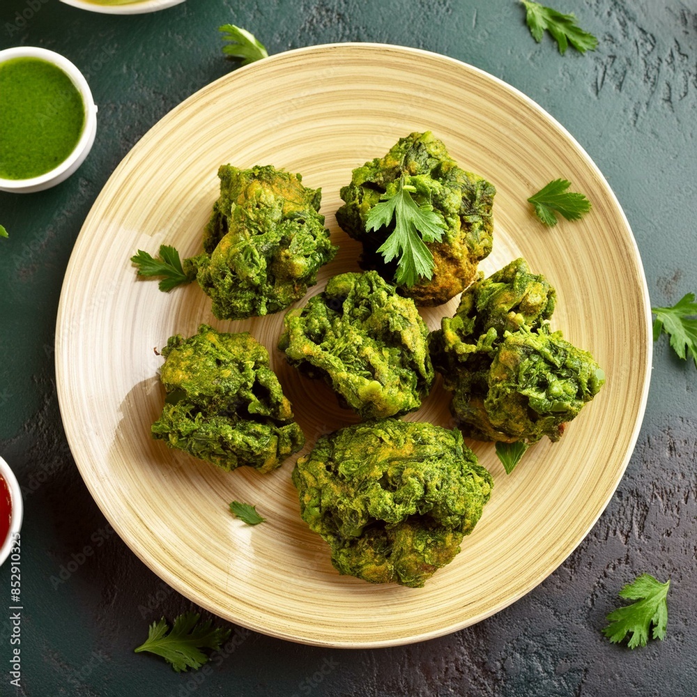 Indian Homemade food palak pakoda also known as spinach fritters or palak spanish pakora Indian Homemade food palak pakoda also known as spinach fritters or palak spanish pakora