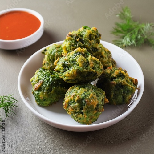 Indian Homemade food palak pakoda also known as spinach fritters or palak spanish pakora photo