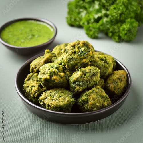 Indian Homemade food palak pakoda also known as spinach fritters or palak spanish pakora photo