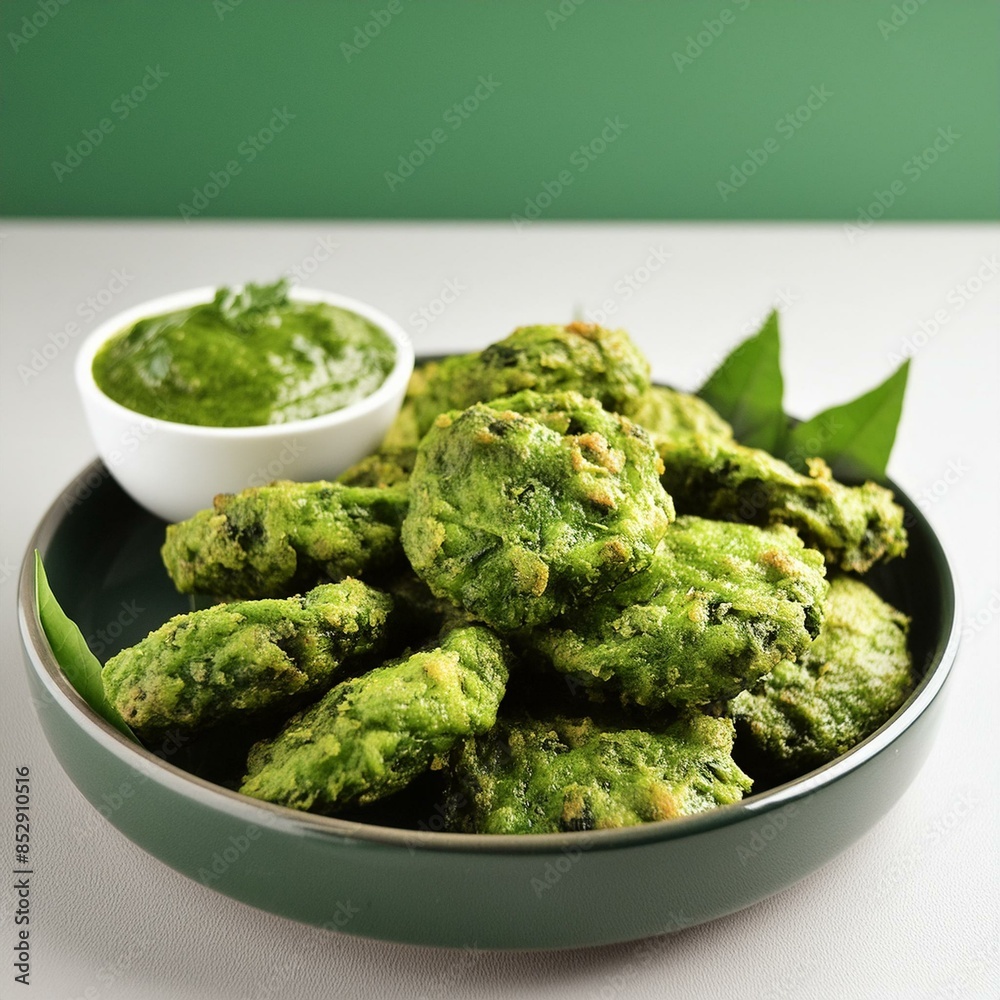 Indian Homemade food palak pakoda also known as spinach fritters or palak spanish pakora Indian Homemade food palak pakoda also known as spinach fritters or palak spanish pakora