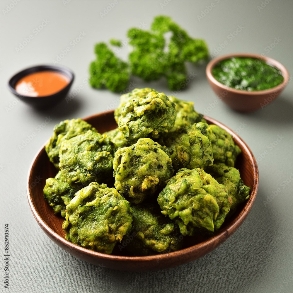 Indian Homemade food palak pakoda also known as spinach fritters or palak spanish pakora Indian Homemade food palak pakoda also known as spinach fritters or palak spanish pakora