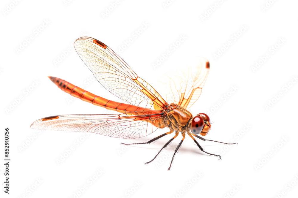 A dragonfly is standing on a white background. A dragonfly is standing on a white background.