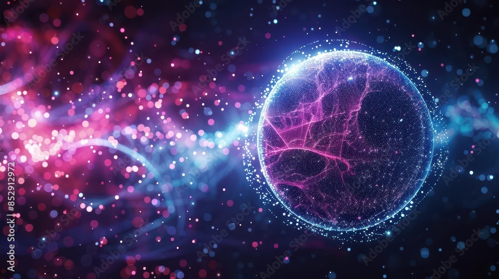 magical abstract neon energy sphere with glowing particles and waves on dark background digital art magical abstract neon energy sphere with glowing particles and waves on dark background digital art