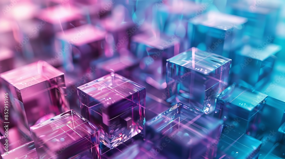 Abstract Glass Cubes in Purple and Blue Abstract Glass Cubes in Purple and Blue